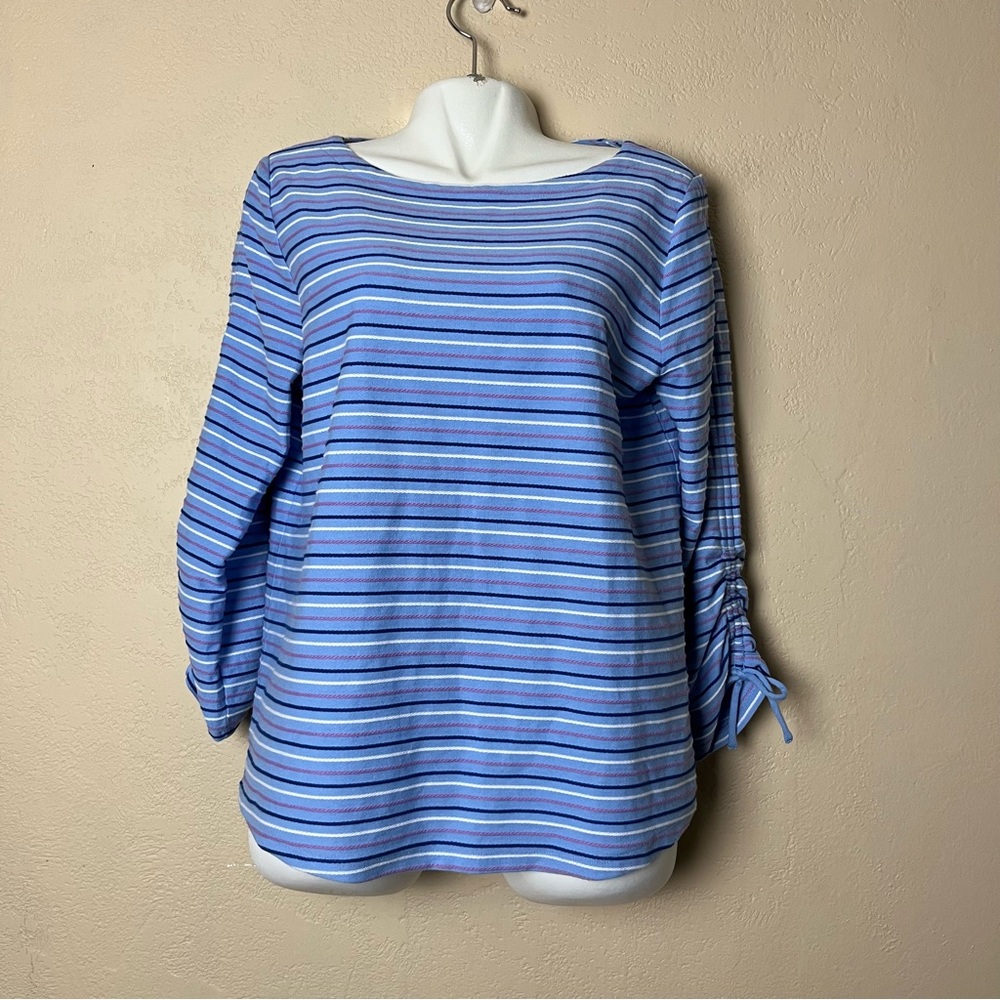Talbots Women's‎ Top Stripedb Blue  /pink  White Size Large 3/4 Sleeve Blouse